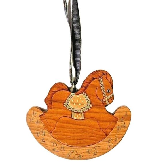 Handcrafted Wooden Rocking Horse Ornament With Ribbon Hanger - Picture 5 of 6